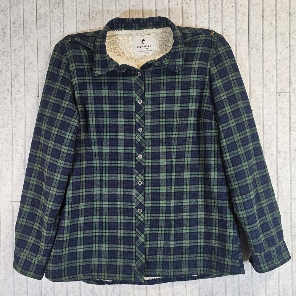 Lee Valley Plaid Sherpa Lined Flannel Jacket XL Cozy Button Front